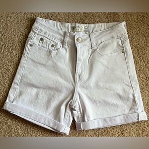 United Hearts White Denim Shorts with Pocket Design